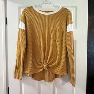 SO Cozy Mustard and White Waffle Knit Top